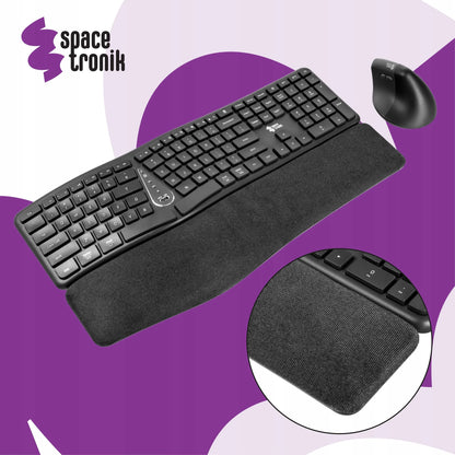 Belaidė ergonomiška klaviatūra ir pelė Spacetronik USB 2.4 GHz Bluetooth RINKINYS