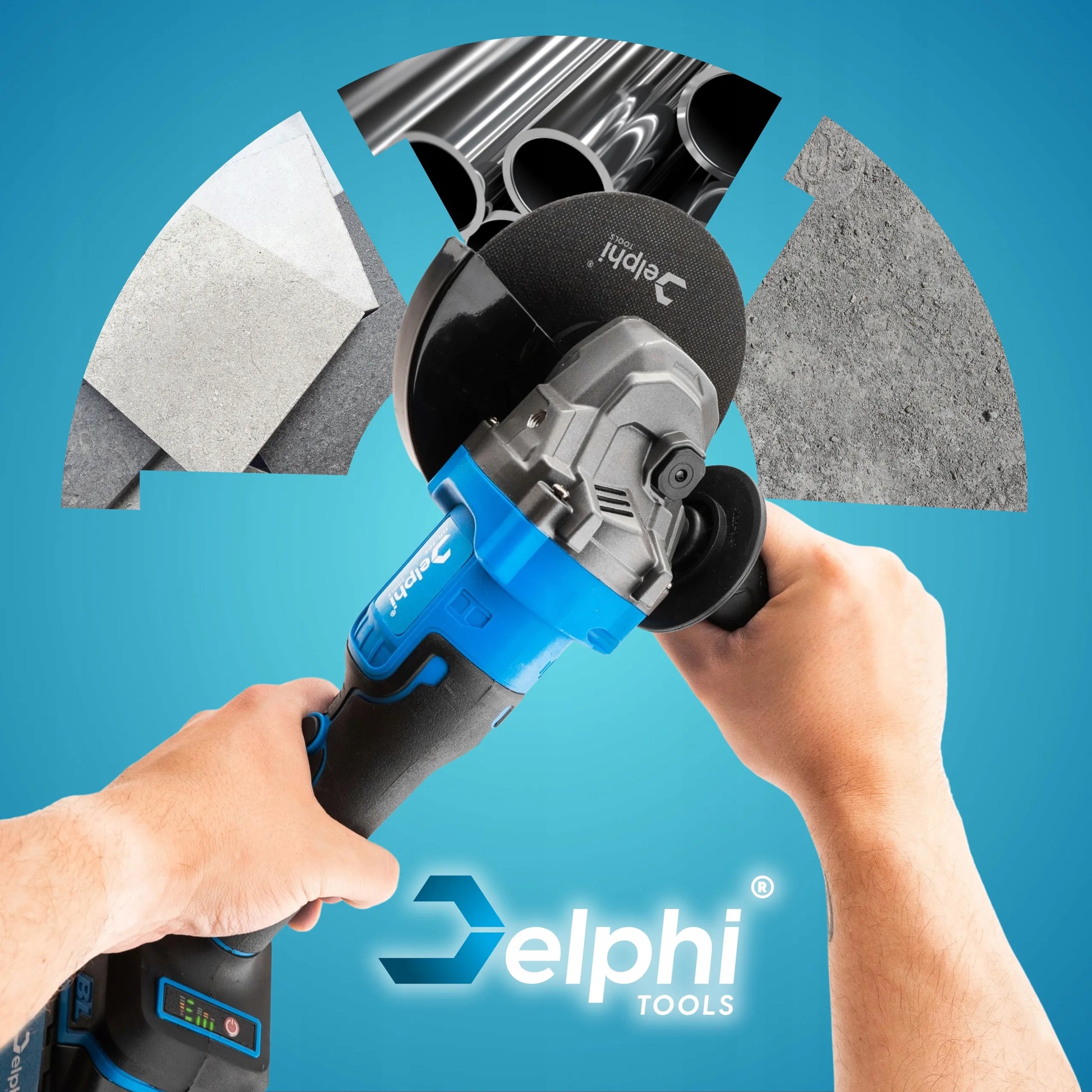 Belaidė kampinis šlifuoklis bešepetėlinis Delphi Tools 1x4.0Ah 18V