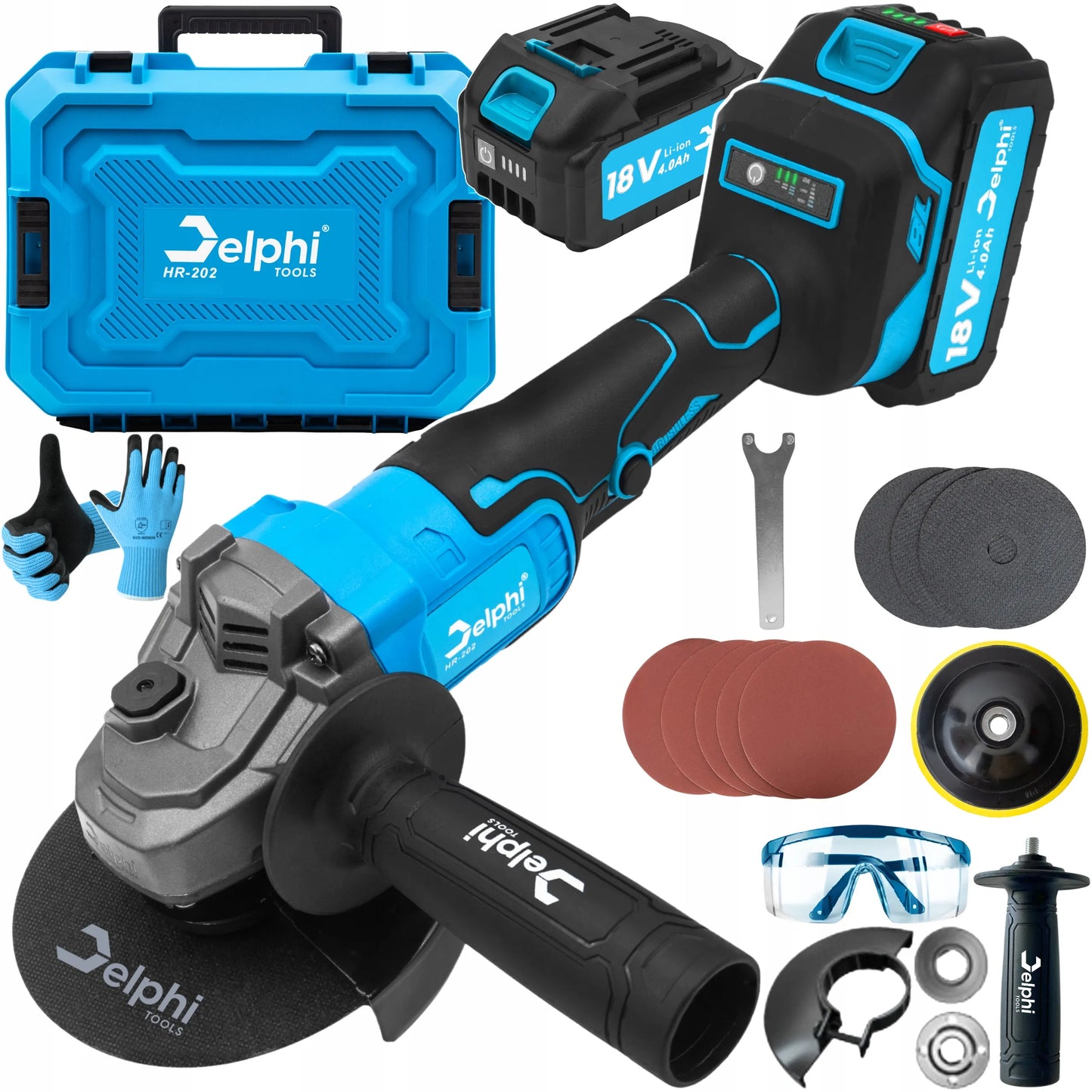 Belaidė kampinis šlifuoklis bešepetėlinis Delphi Tools 1x4.0Ah 18V