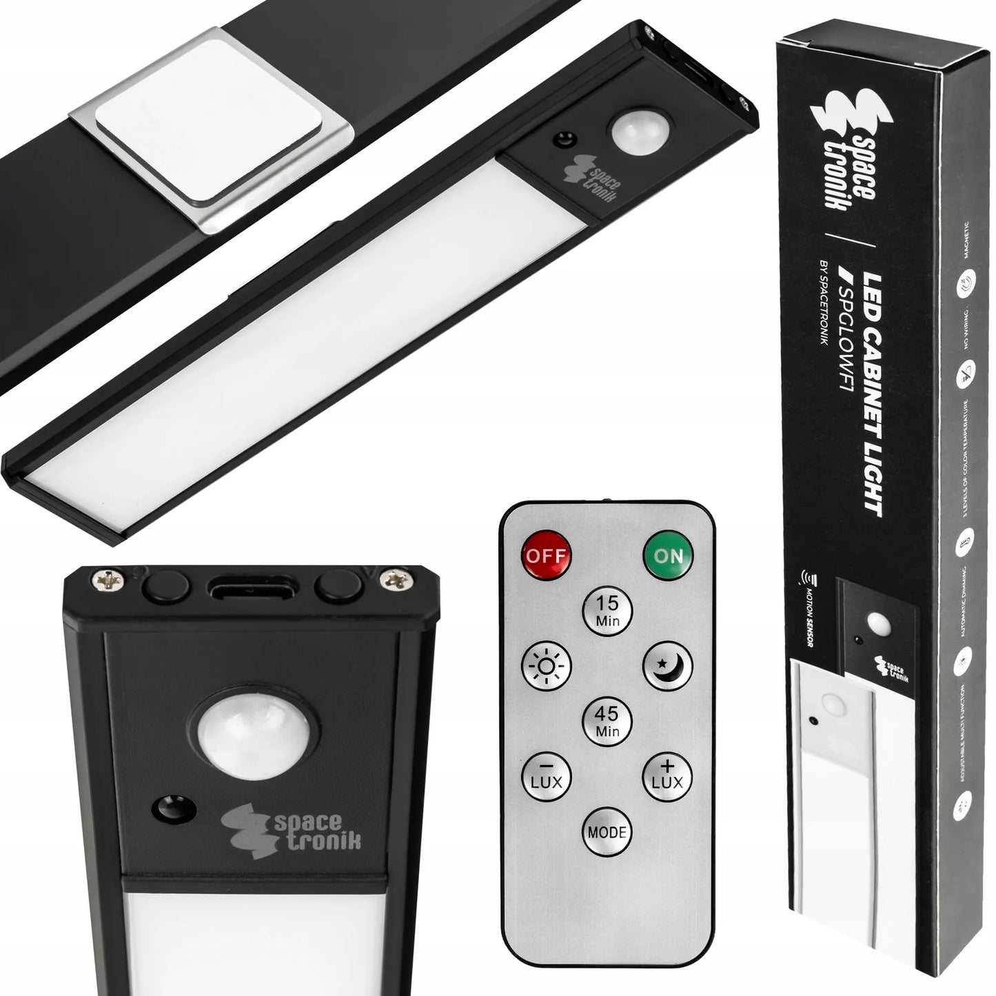 Belaidė LED lemputė 20 cm, baldinė juosta su USB, magnetu ir judesio jutikliu Spacetronik