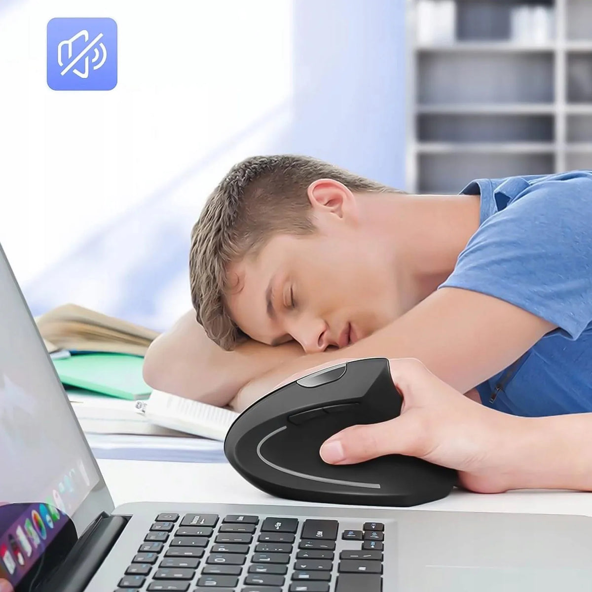 Belaidė vertikali ergonomiška pelė su LED apšvietimu, iki 10 m, darbui