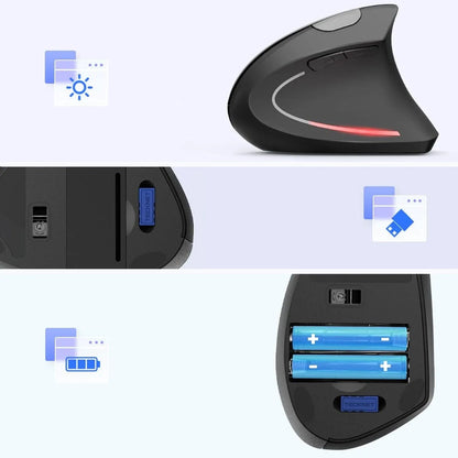 Belaidė vertikali ergonomiška pelė su LED apšvietimu, iki 10 m, darbui