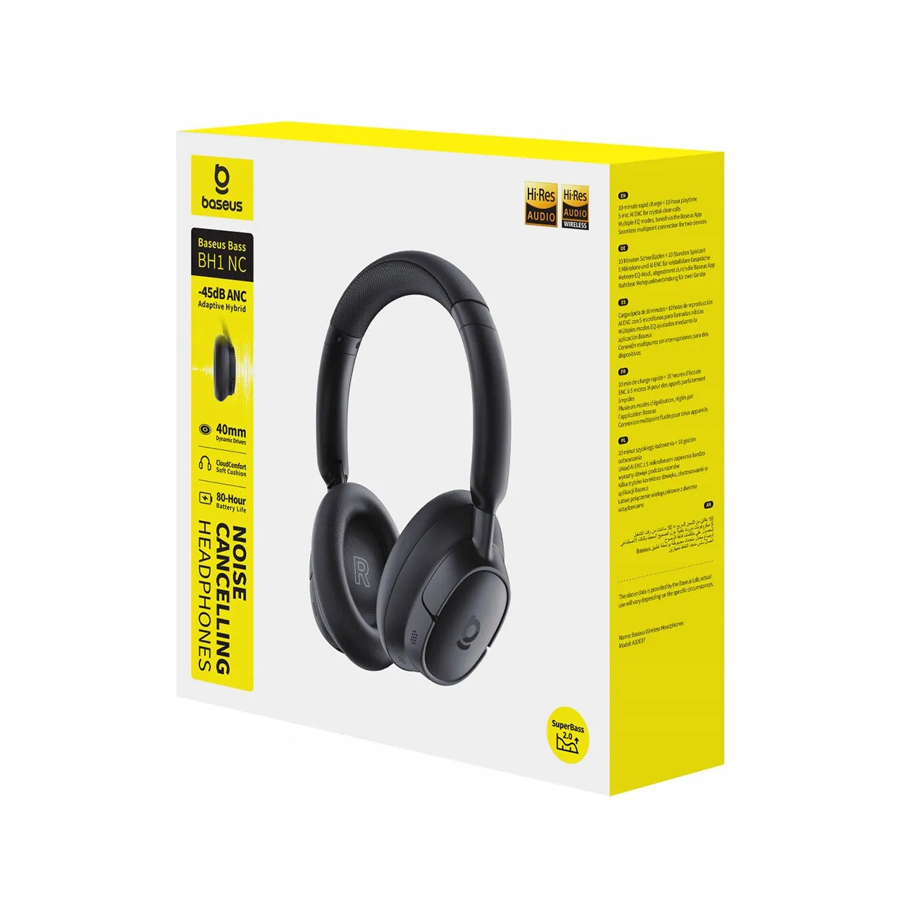 Belaidės ausinės ant ausų Baseus Bass BH1 NC ANC SuperBass Bluetooth