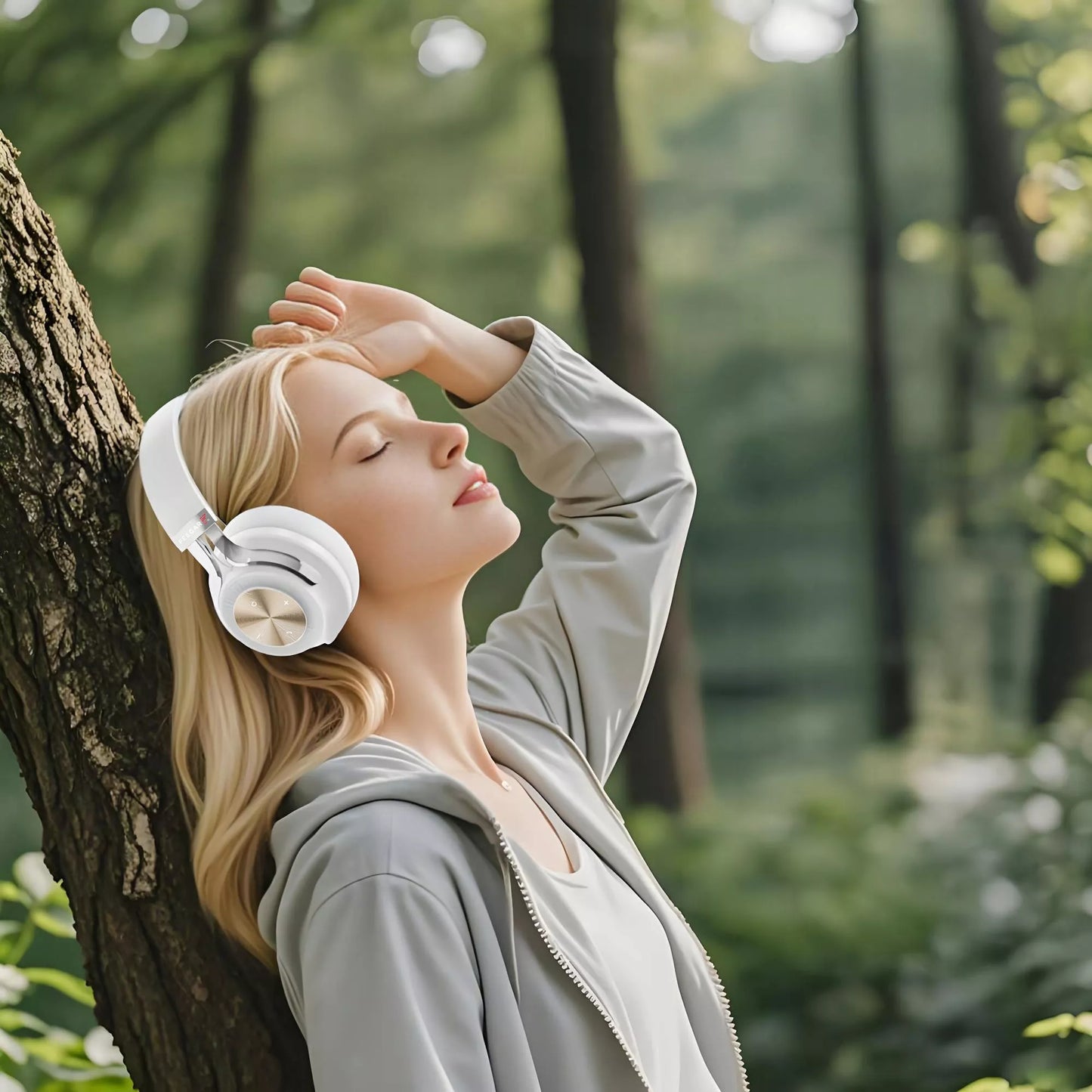 Belaidės ausinės ant ausų „FEEGAR AlphaBeat ANC 65H“, baltos, „Bluetooth 5.4“