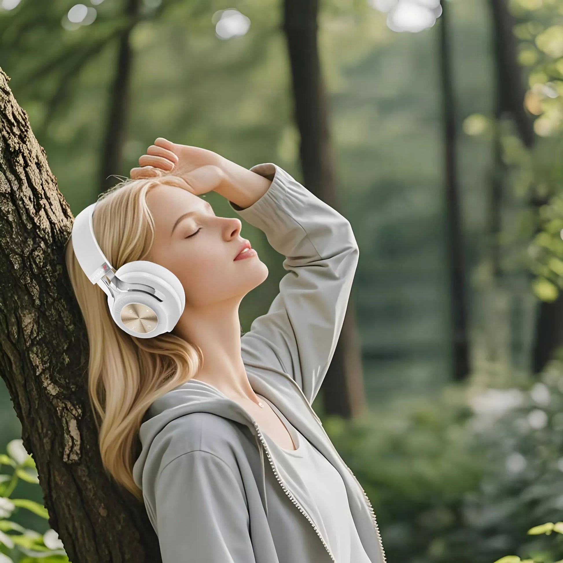 Belaidės ausinės ant ausų „FEEGAR AlphaBeat ANC 65H“, baltos, „Bluetooth 5.4“