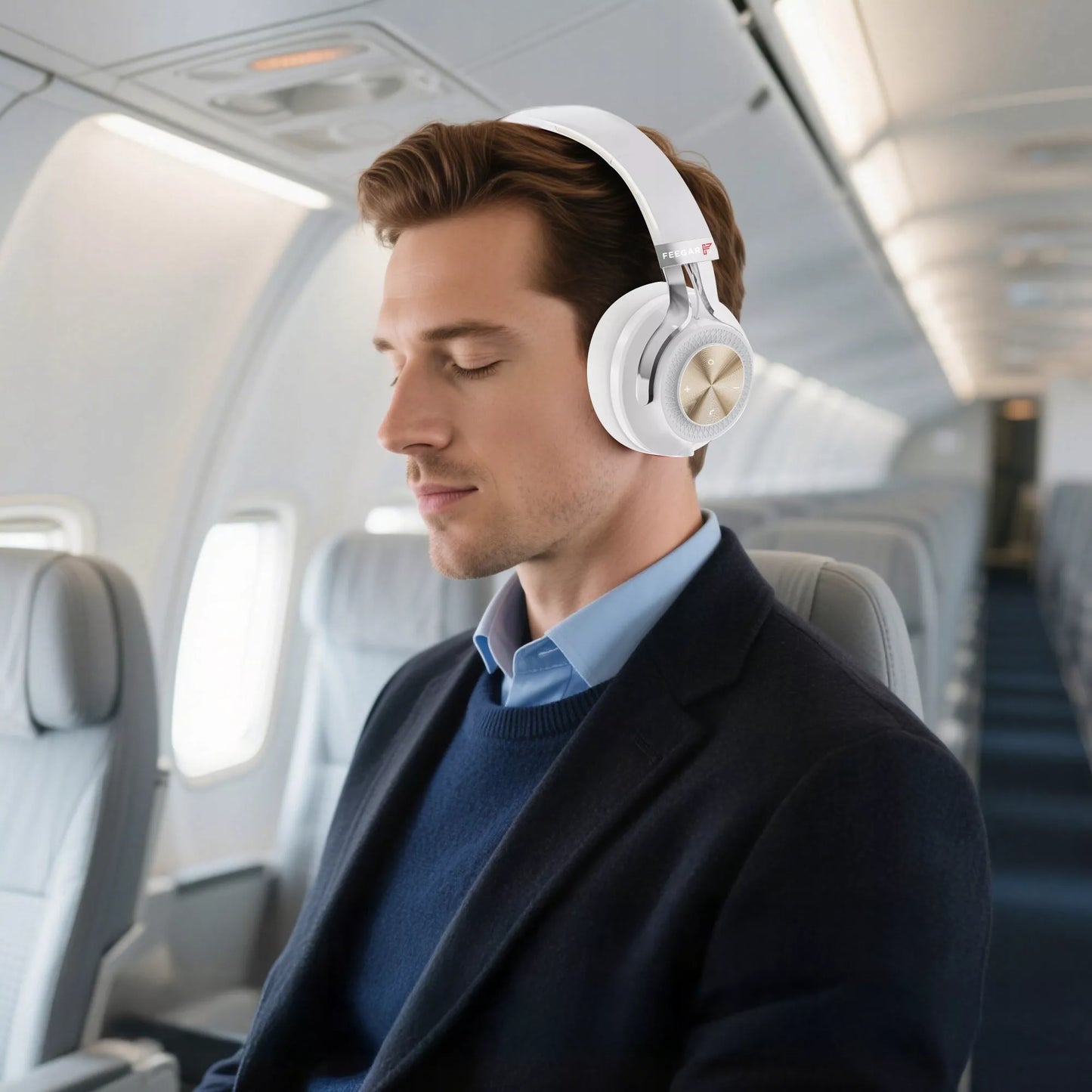 Belaidės ausinės ant ausų „FEEGAR AlphaBeat ANC 65H“, baltos, „Bluetooth 5.4“