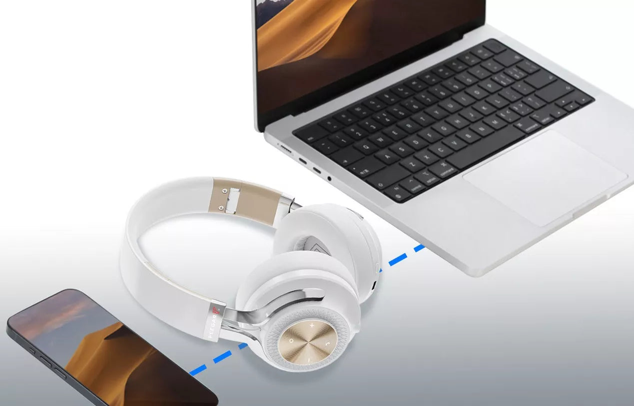 Belaidės ausinės ant ausų „FEEGAR AlphaBeat ANC 65H“, baltos, „Bluetooth 5.4“