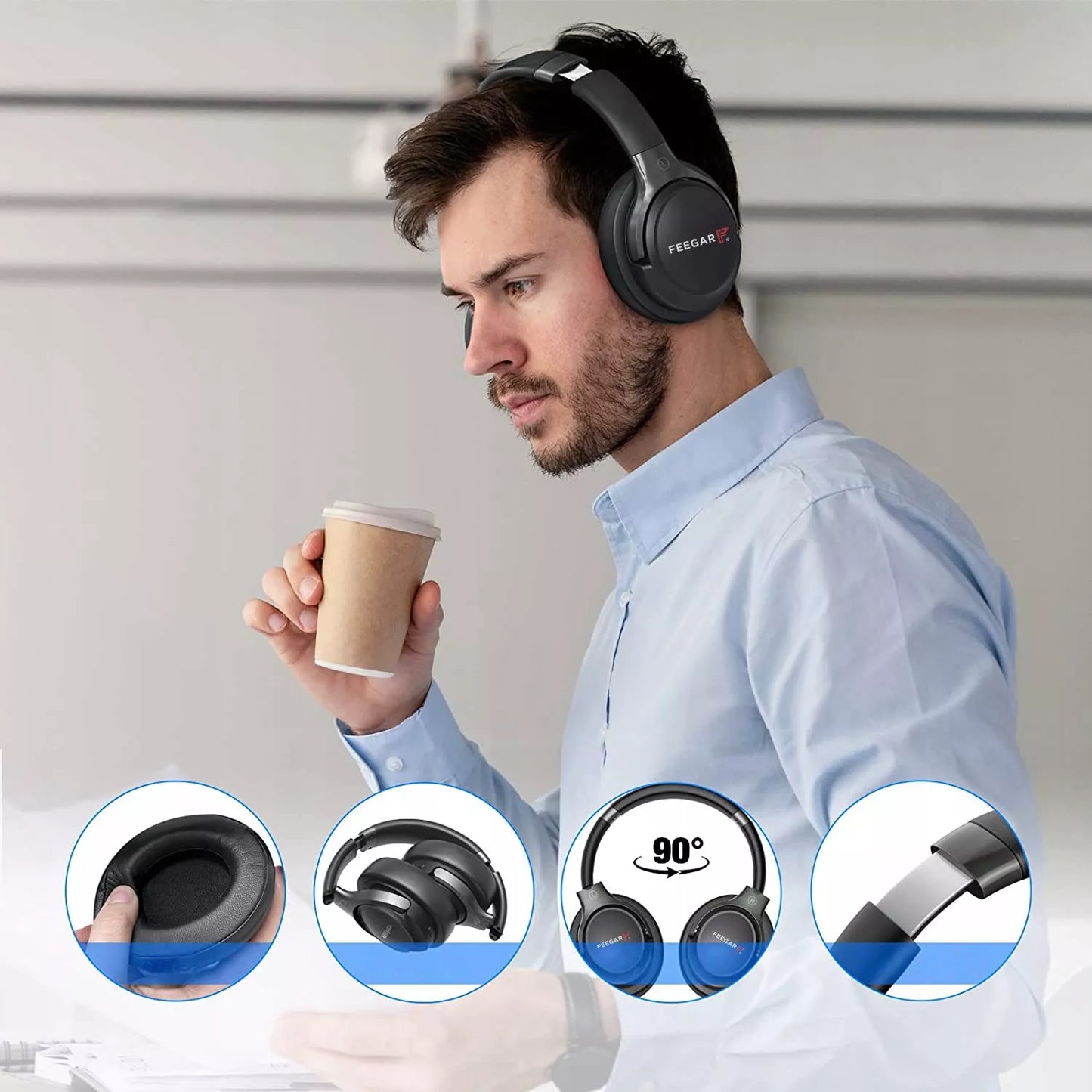 Belaidės ausinės FEEGAR Mello ant ausų 65 val. Bluetooth 5.3 mikrofonas 6EQ