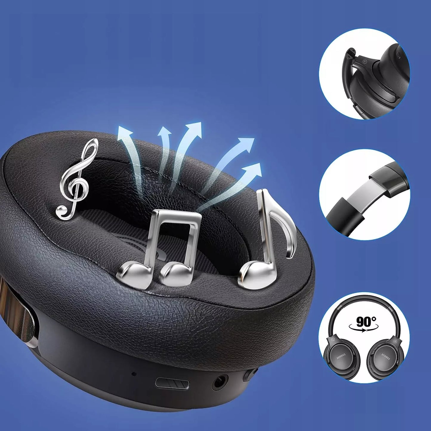 Belaidės ausinės FEEGAR Mello ant ausų 65 val. Bluetooth 5.3 mikrofonas 6EQ