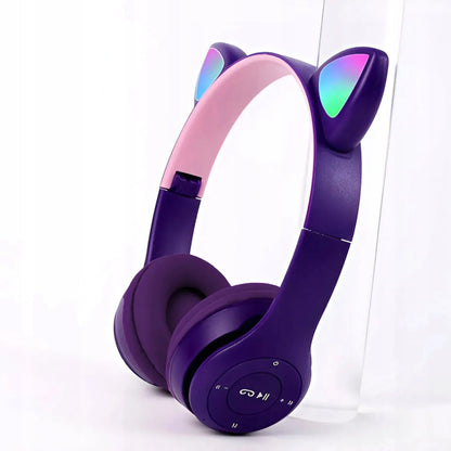 Belaidės ausinės vaikams „BLOW“ su „Bluetooth“, mikrofonu, katės ausimis ir RGB LED apšvietimu