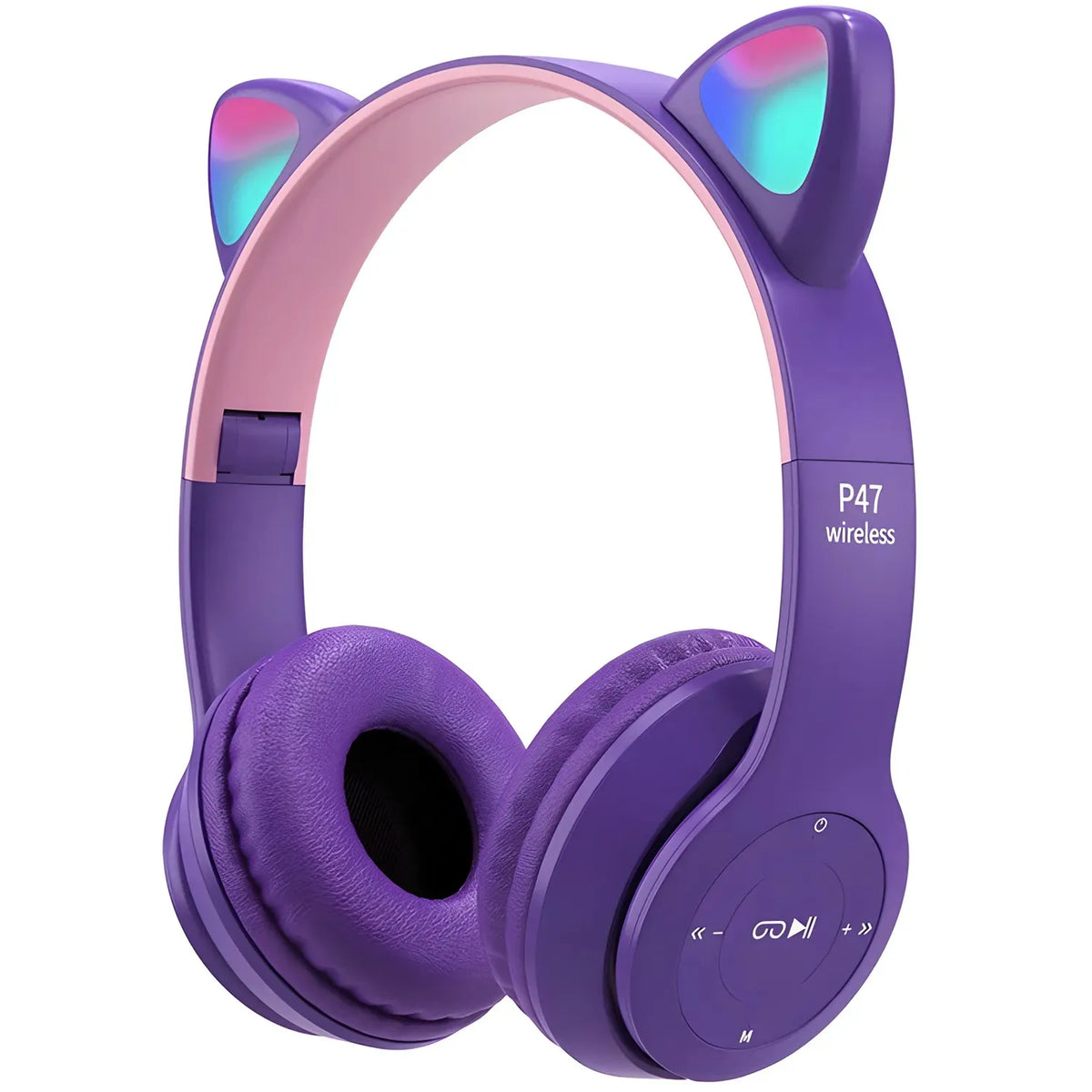 Belaidės ausinės vaikams „BLOW“ su „Bluetooth“, mikrofonu, katės ausimis ir RGB LED apšvietimu
