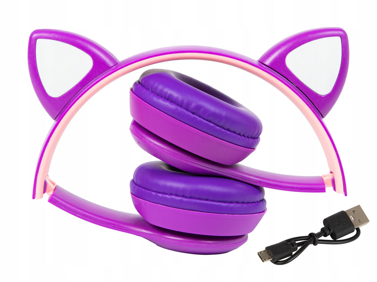 Belaidės ausinės vaikams „BLOW“ su „Bluetooth“, mikrofonu, katės ausimis ir RGB LED apšvietimu
