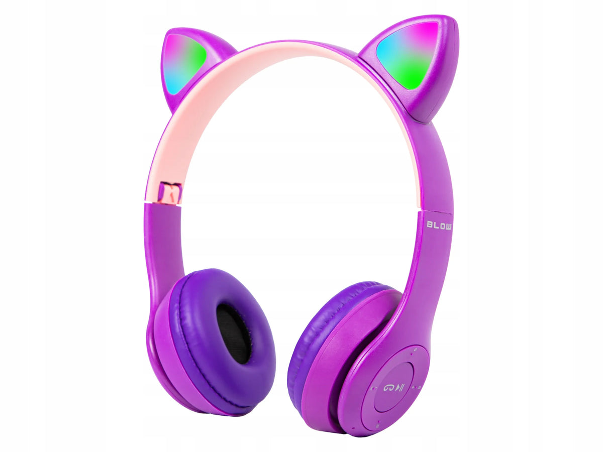 Belaidės ausinės vaikams „BLOW“ su „Bluetooth“, mikrofonu, katės ausimis ir RGB LED apšvietimu