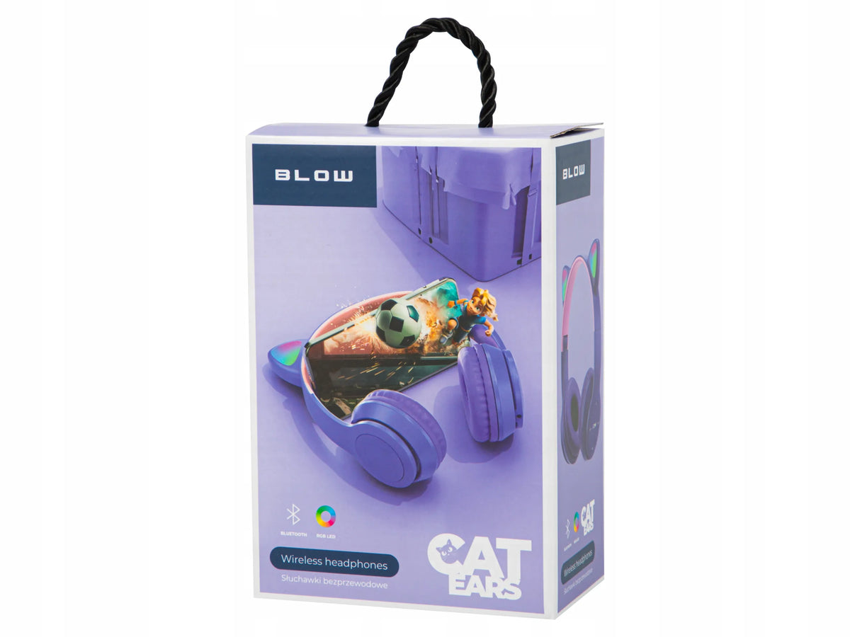 Belaidės ausinės vaikams „BLOW“ su „Bluetooth“, mikrofonu, katės ausimis ir RGB LED apšvietimu