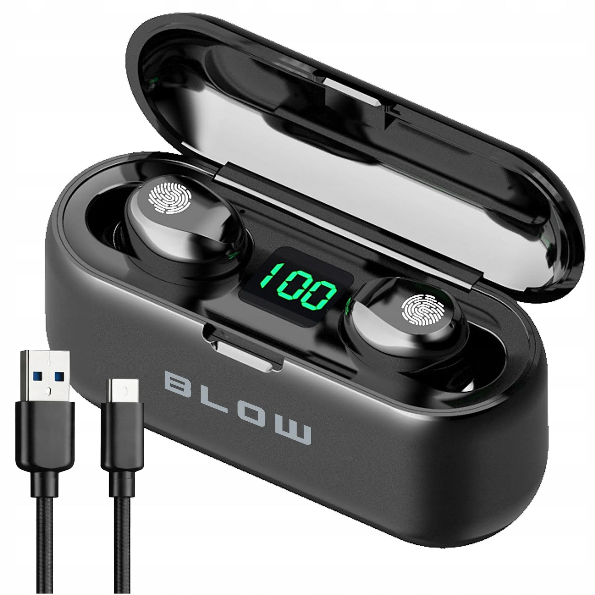 Belaidės įstatomos ausinės Bluetooth 5.1 su įkrovimo dėklu ir mikrofonu BLOW BTE200