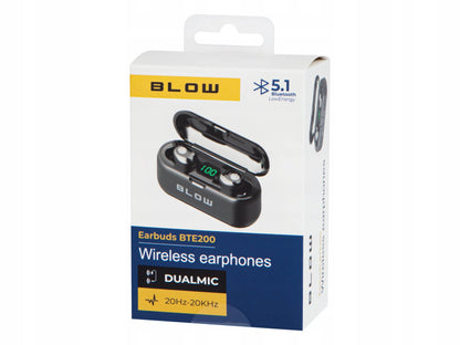 Belaidės įstatomos ausinės Bluetooth 5.1 su įkrovimo dėklu ir mikrofonu BLOW BTE200