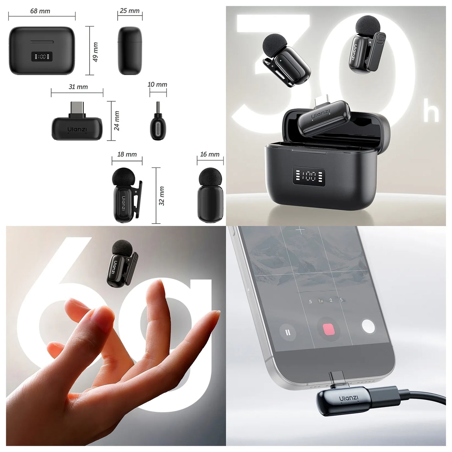 Belaidis atlapo mikrofonas Ulanzi A200 USB-C, skirtas Android ir iOS telefonams