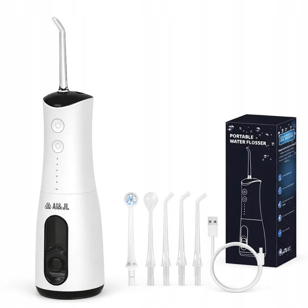 Belaidis dantų irigatorius AI&JL USB-C IPX7 su 5 antgaliais, 300 ml