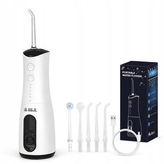 Belaidis dantų irigatorius AI&JL USB-C IPX7 su 5 antgaliais, 300 ml