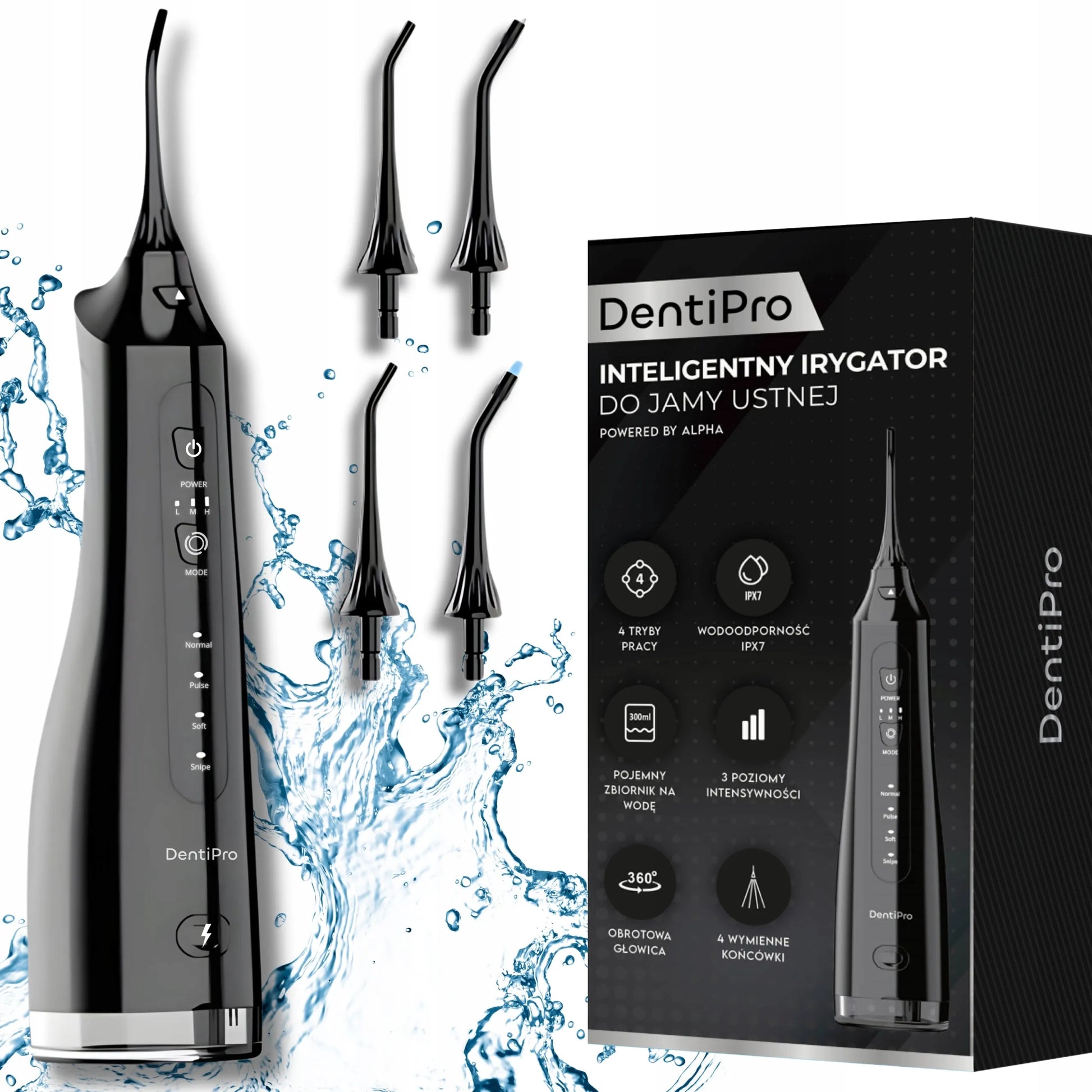 Belaidis dantų irigatorius DentiPro 4 režimai 300ml galingas 4 antgaliai