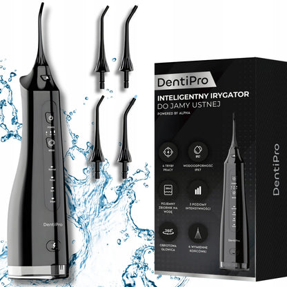 Belaidis dantų irigatorius DentiPro 4 režimai 300ml galingas 4 antgaliai