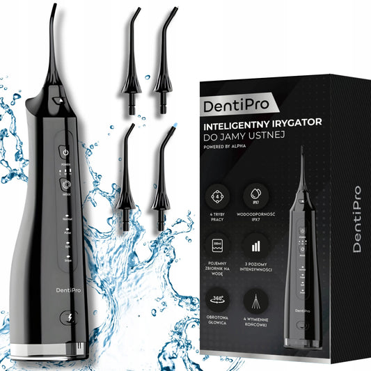 Belaidis dantų irigatorius DentiPro 4 režimai 300ml galingas 4 antgaliai