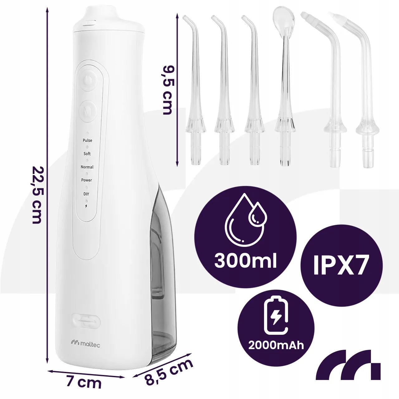 Belaidis dantų irigatorius MalTec Toothie X70 IPX7 300ml su dėklu