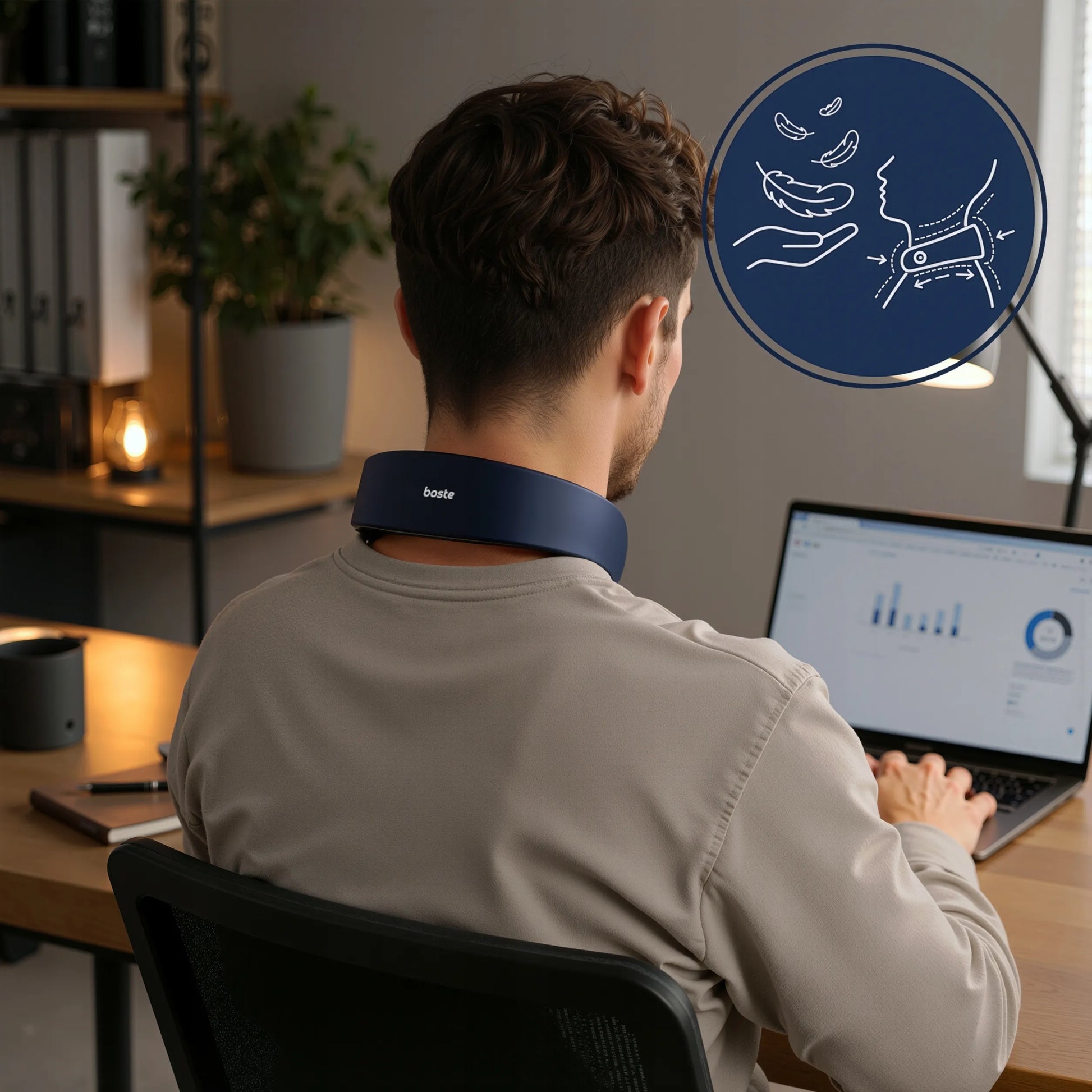 Belaidis kaklo ir sprando masažuoklis Boste EMS su šildymu, vibracija ir USB-C