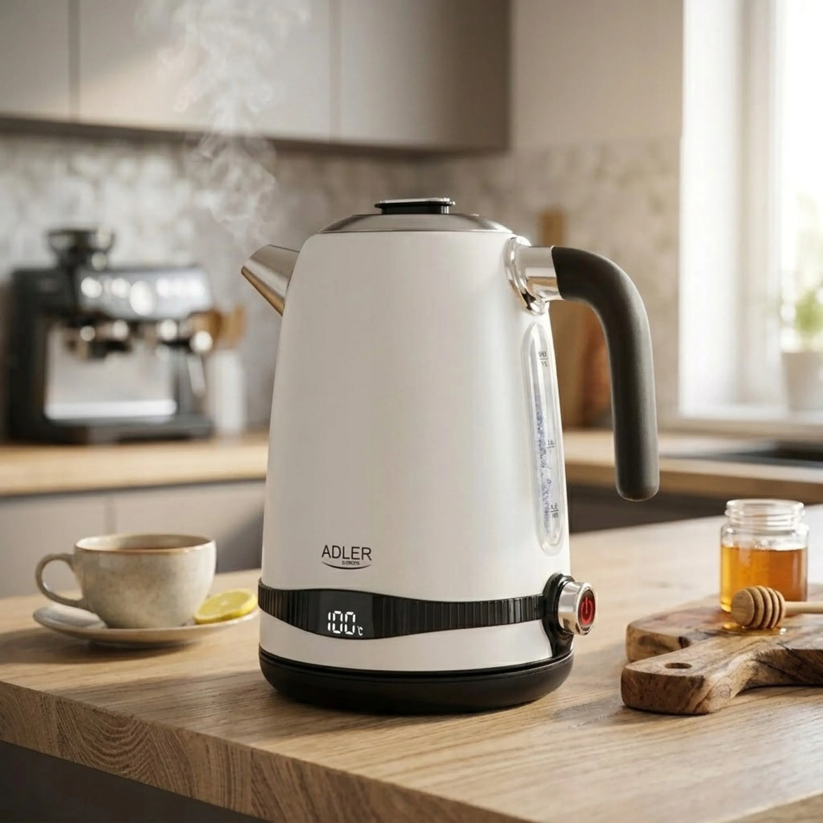 Belaidis metalinis elektrinis virdulys Adler AD1295 White, 1,7 l, 2200 W, su temperatūros reguliavimu