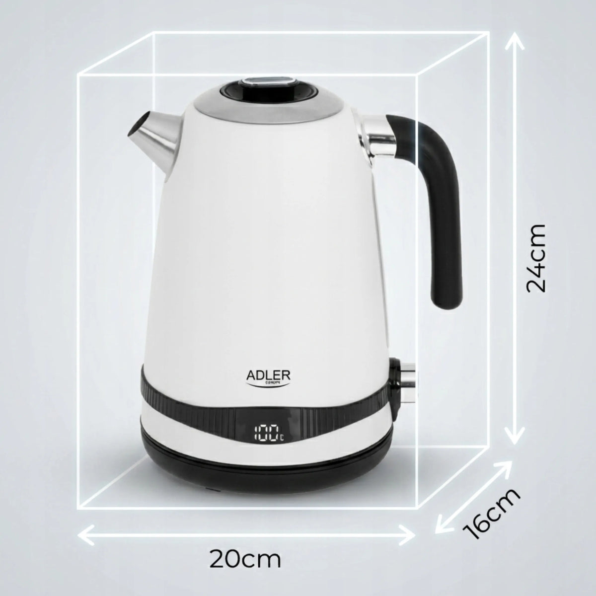 Belaidis metalinis elektrinis virdulys Adler AD1295 White, 1,7 l, 2200 W, su temperatūros reguliavimu