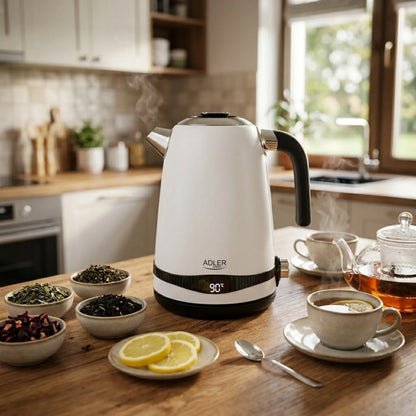 Belaidis metalinis elektrinis virdulys Adler AD1295 White, 1,7 l, 2200 W, su temperatūros reguliavimu