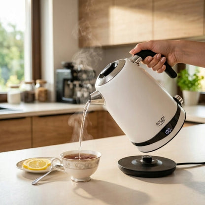 Belaidis metalinis elektrinis virdulys Adler AD1295 White, 1,7 l, 2200 W, su temperatūros reguliavimu