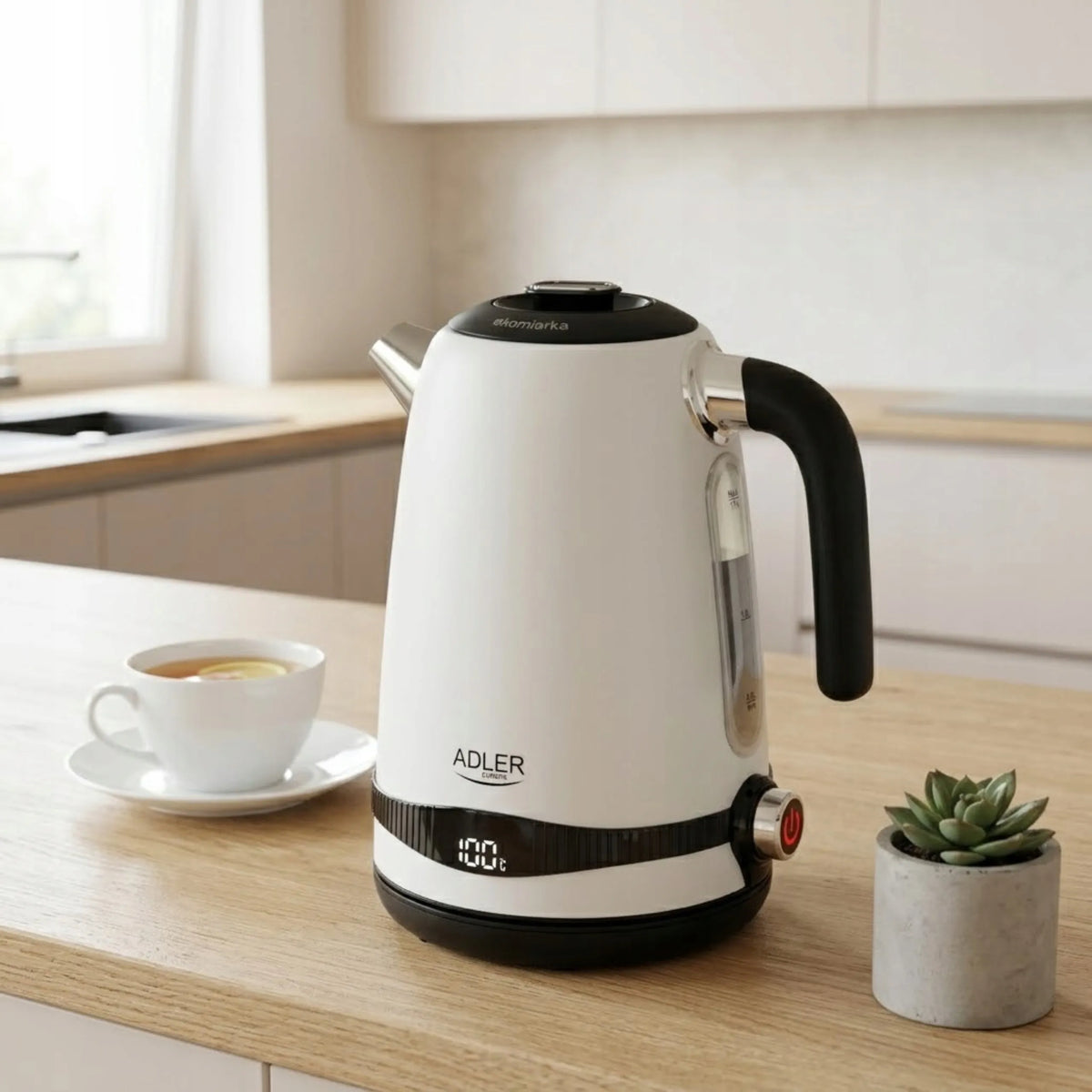 Belaidis metalinis elektrinis virdulys Adler AD1295 White, 1,7 l, 2200 W, su temperatūros reguliavimu