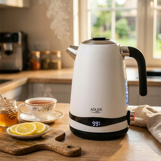 Belaidis metalinis elektrinis virdulys Adler AD1295 White, 1,7 l, 2200 W, su temperatūros reguliavimu