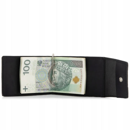Belveder BW68 juoda maža vyriška piniginė iš juchtinės odos su banknotų segtuku