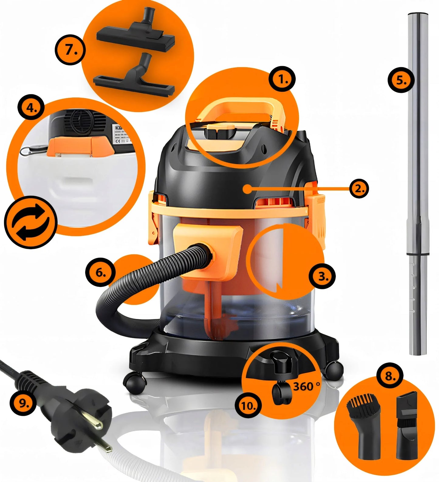 BEMAISIS PRAMONINIS DULKIŲ SIURBLYS ŠLAPIAM IR SAUSAM VALYMUI, GALINGAS 2200W, TURBO, 25L