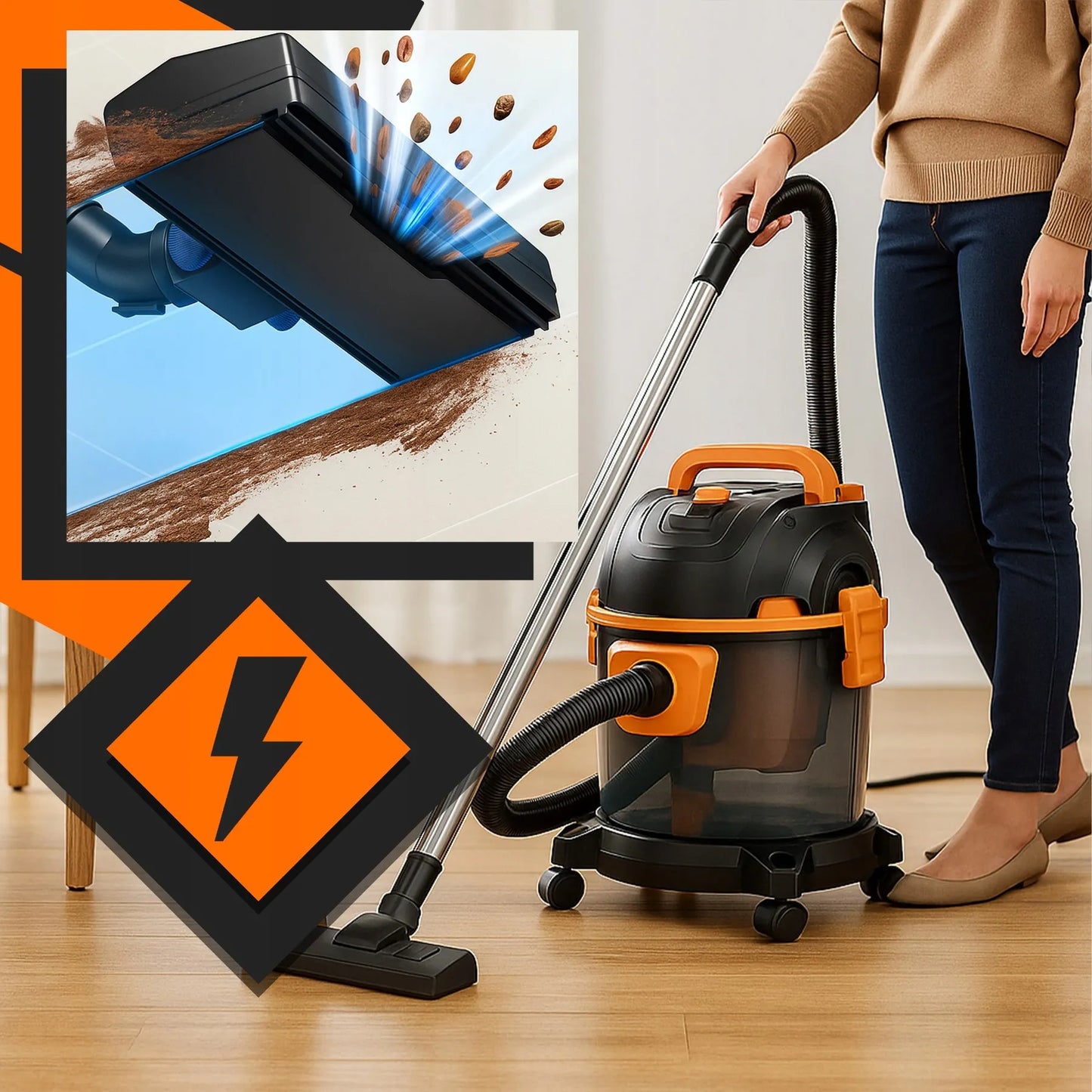 BEMAISIS PRAMONINIS DULKIŲ SIURBLYS ŠLAPIAM IR SAUSAM VALYMUI, GALINGAS 2200W, TURBO, 25L