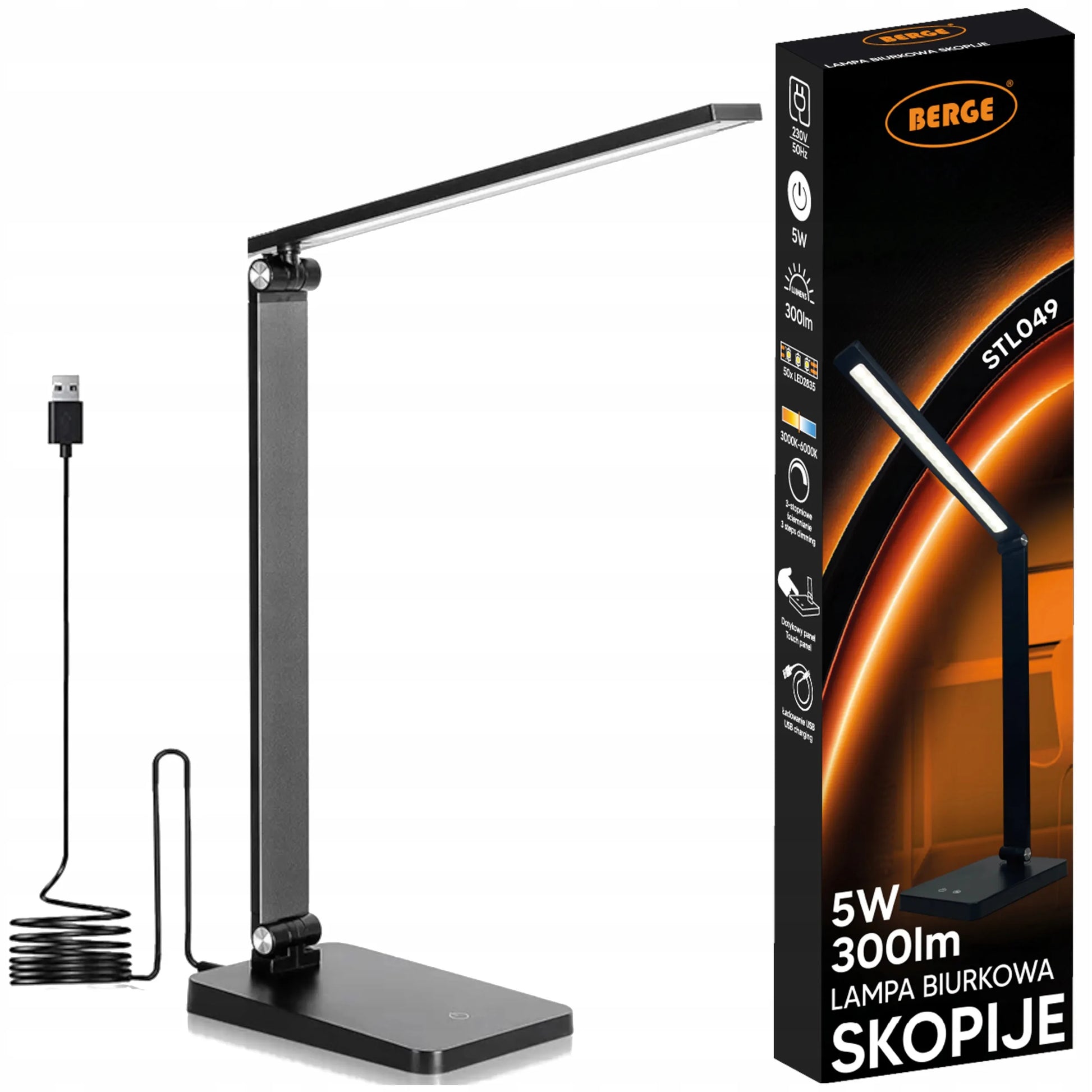 Berge LED stalinė lempa, naktinė lempa, mokyklinė lempa, liečiamas CCT USB valdymo skydelis