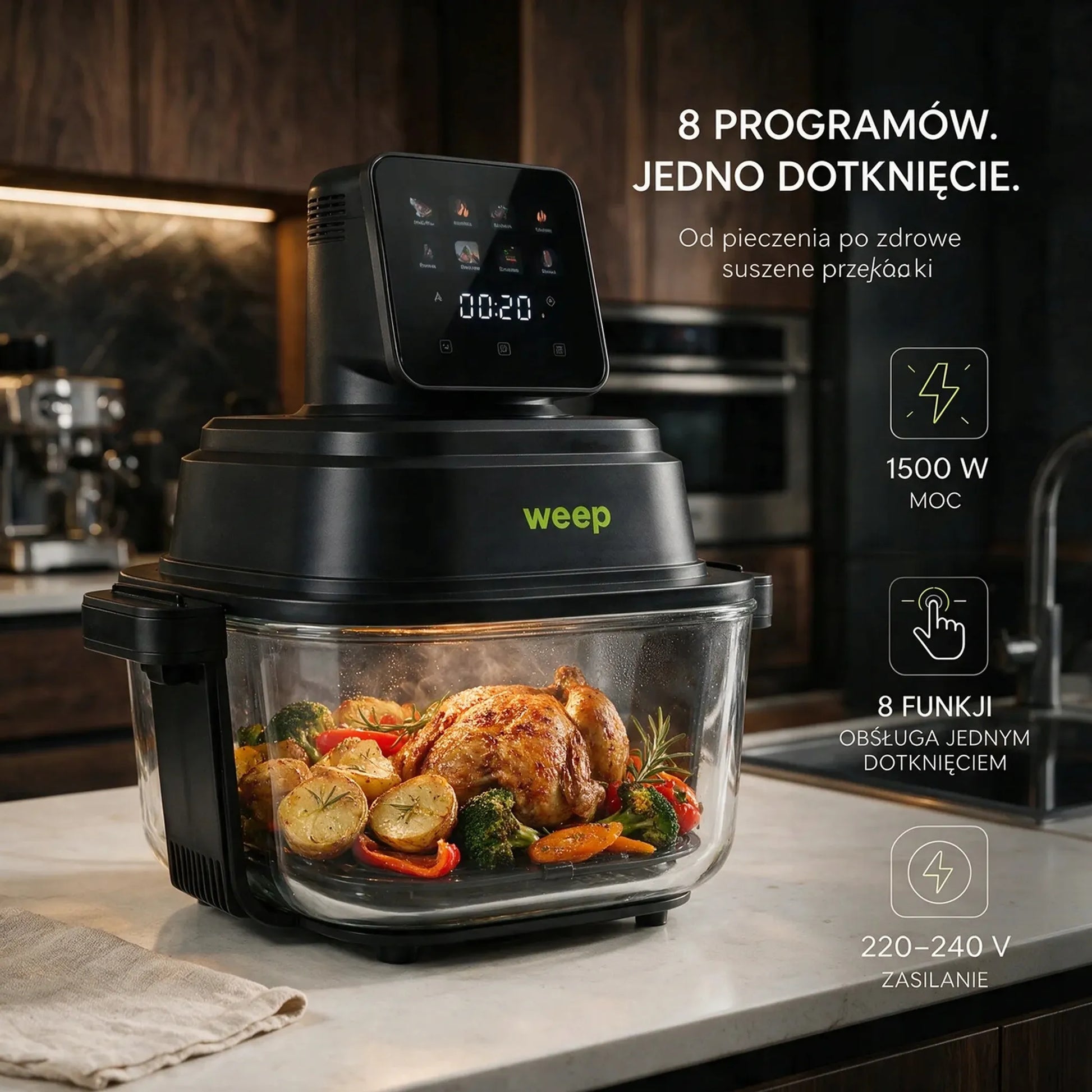 Beriebalė gruzdintuvė Airfryer AirGlass Smart 1500W, stikliniai dubenys 4L+1,5L
