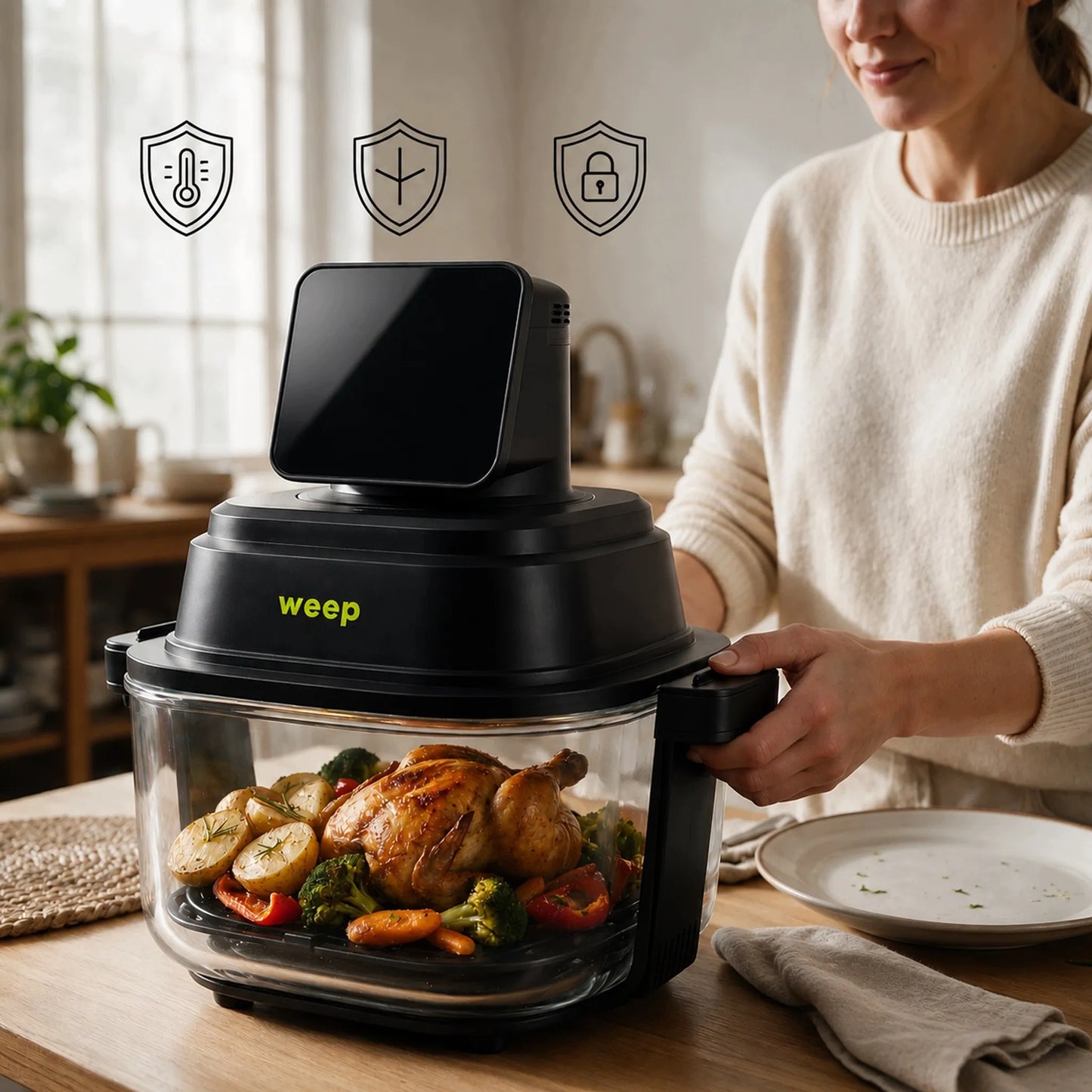 Beriebalė gruzdintuvė Airfryer AirGlass Smart 1500W, stikliniai dubenys 4L+1,5L