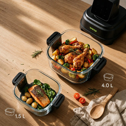 Beriebalė gruzdintuvė Airfryer AirGlass Smart 1500W, stikliniai dubenys 4L+1,5L