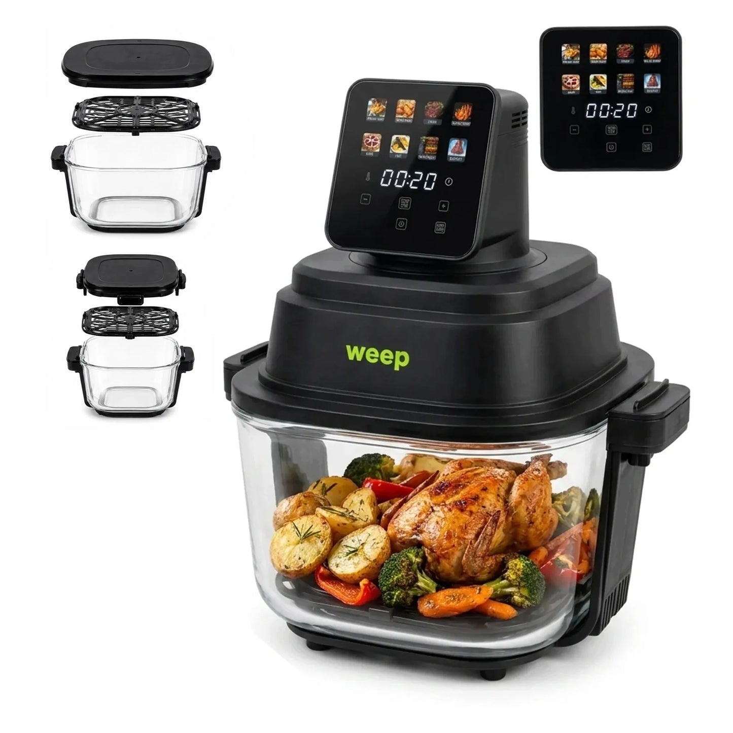 Beriebalė gruzdintuvė Airfryer AirGlass Smart 1500W, stikliniai dubenys 4L+1,5L
