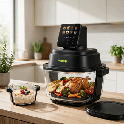 Beriebalė gruzdintuvė Airfryer AirGlass Smart 1500W, stikliniai dubenys 4L+1,5L