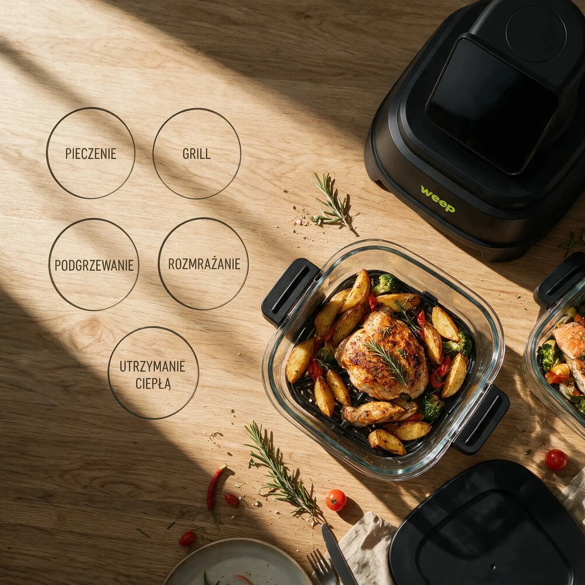 Beriebalė gruzdintuvė Airfryer AirGlass Smart 1500W, stikliniai dubenys 4L+1,5L