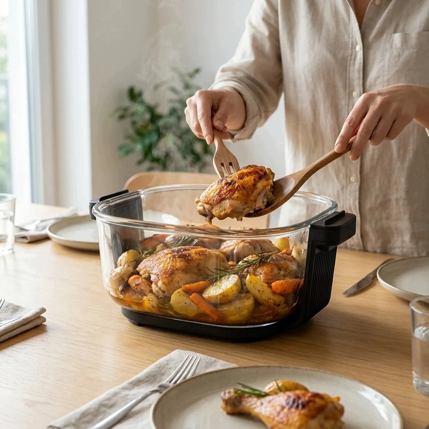 Beriebalė gruzdintuvė Airfryer AirGlass Smart 1500W, stikliniai dubenys 4L+1,5L