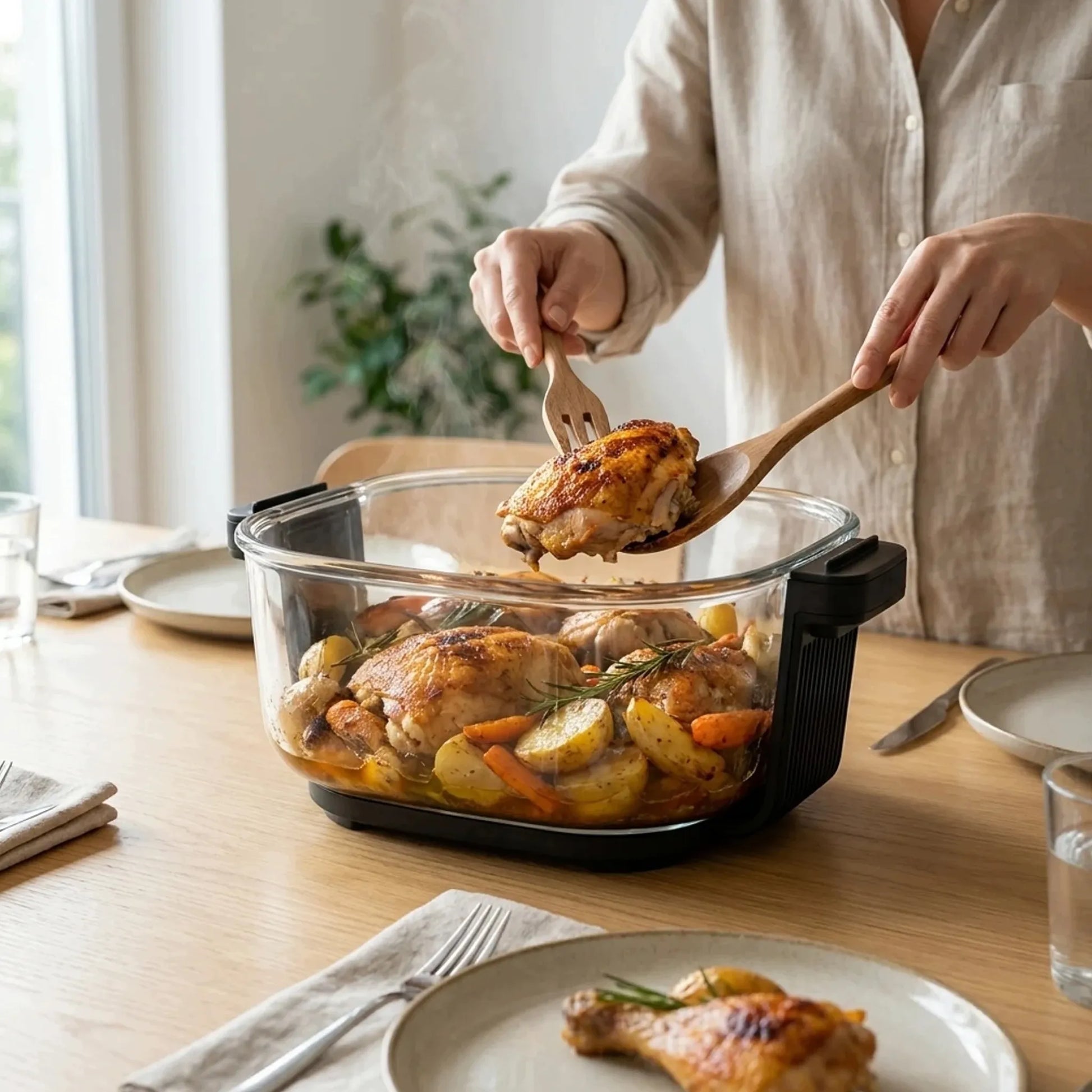 Beriebalė gruzdintuvė Airfryer AirGlass Smart 1500W, stikliniai dubenys 4L+1,5L