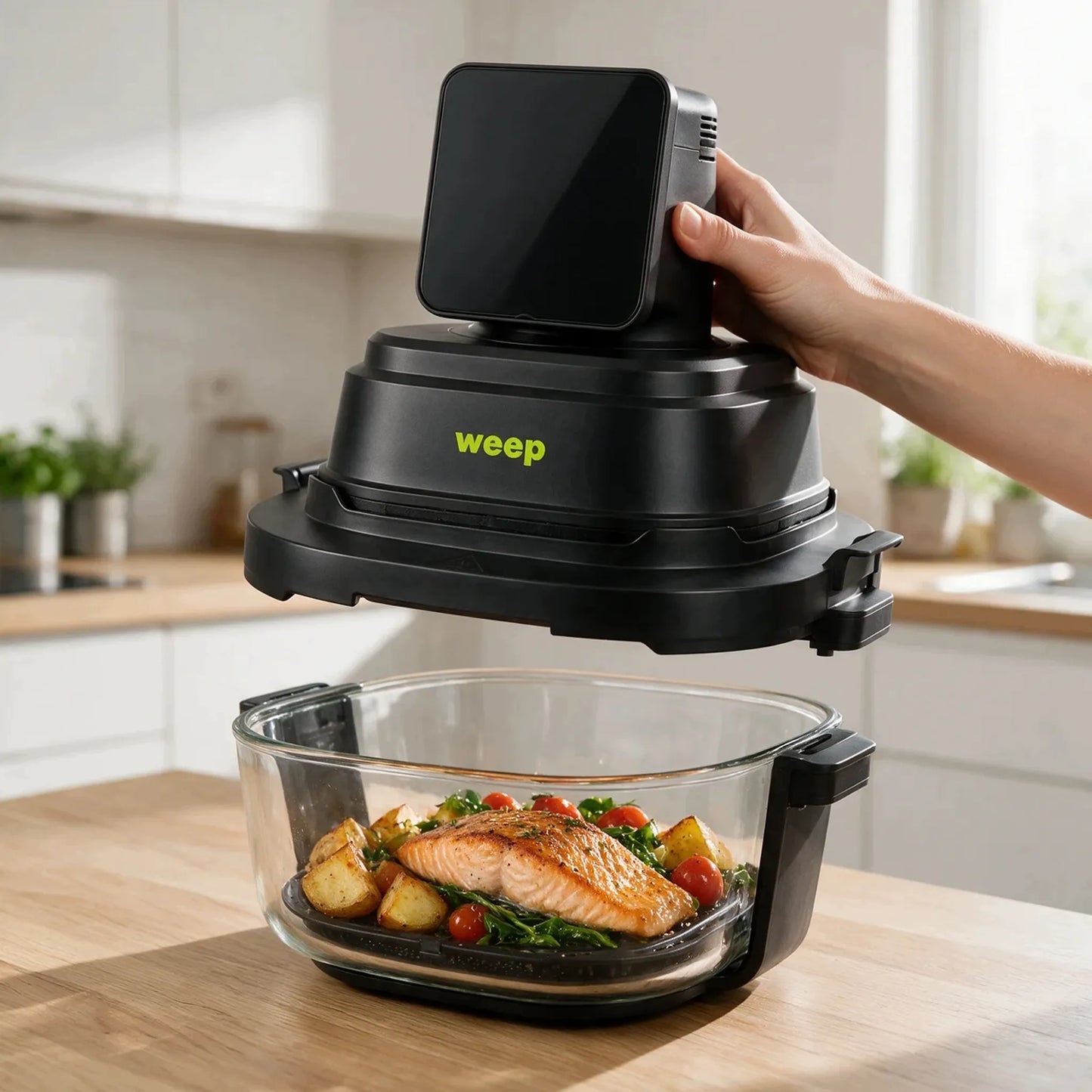 Beriebalė gruzdintuvė Airfryer AirGlass Smart 1500W, stikliniai dubenys 4L+1,5L