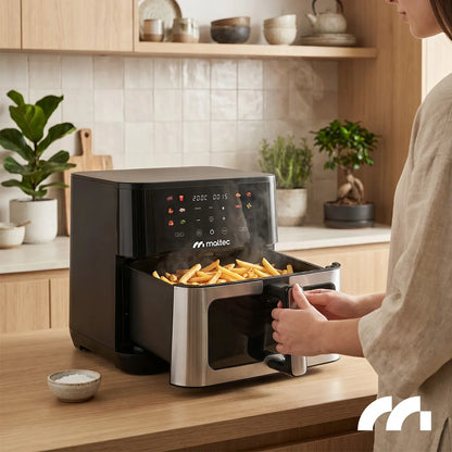 Beriebalė gruzdintuvė Maltec AirFryer 10L 2000W su stebėjimo langeliu ir kepimo padėklais