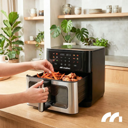Beriebalė gruzdintuvė Maltec AirFryer 10L 2000W su stebėjimo langeliu ir kepimo padėklais