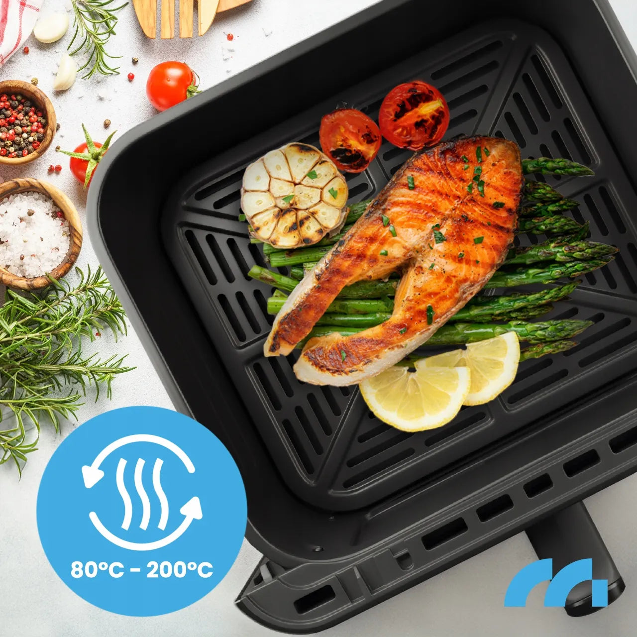 Beriebalė gruzdintuvė Maltec AirFryer 10L 2000W su stebėjimo langeliu ir kepimo padėklais